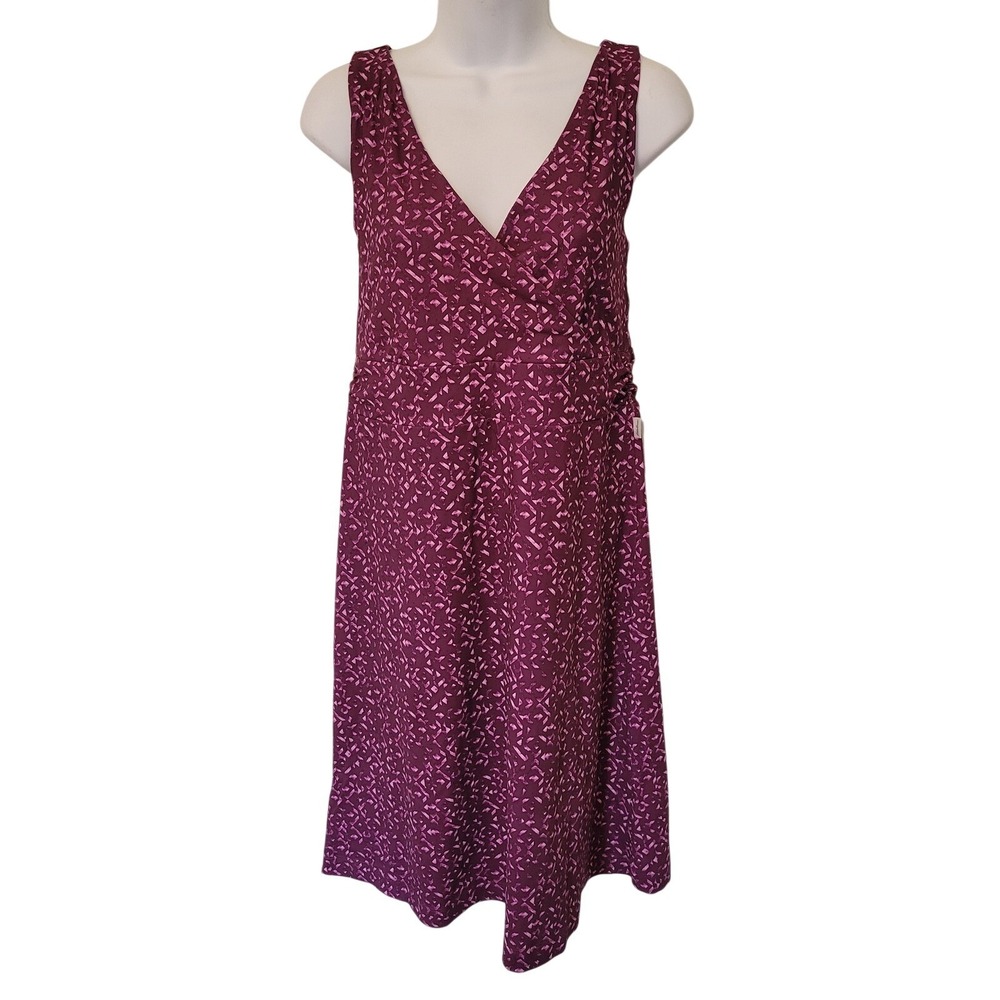 Eddie Bauer M Purple Print Sleeveless Athleisure Athletic Sport Dress V Neck